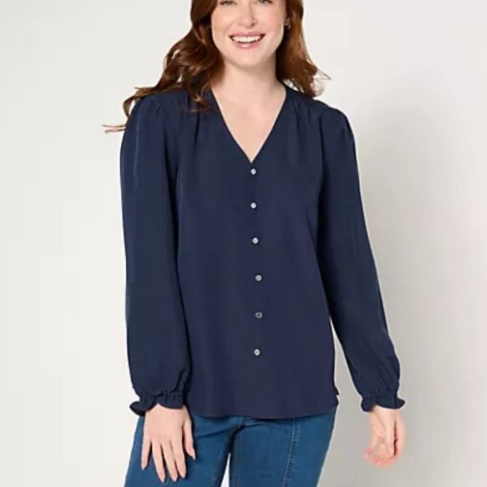 NWT LOFT long puffed sleeve button top M